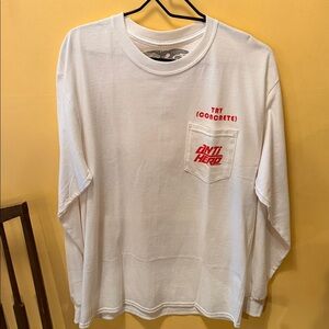 White Long Sleeve Tee with Red Accents